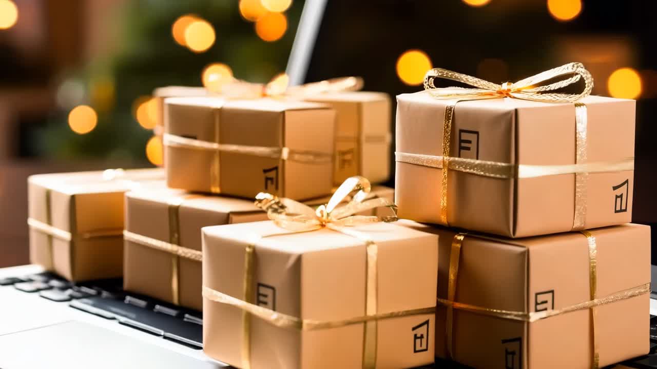 그 위에 선물 한 어리와 함께 노트북 컴퓨터