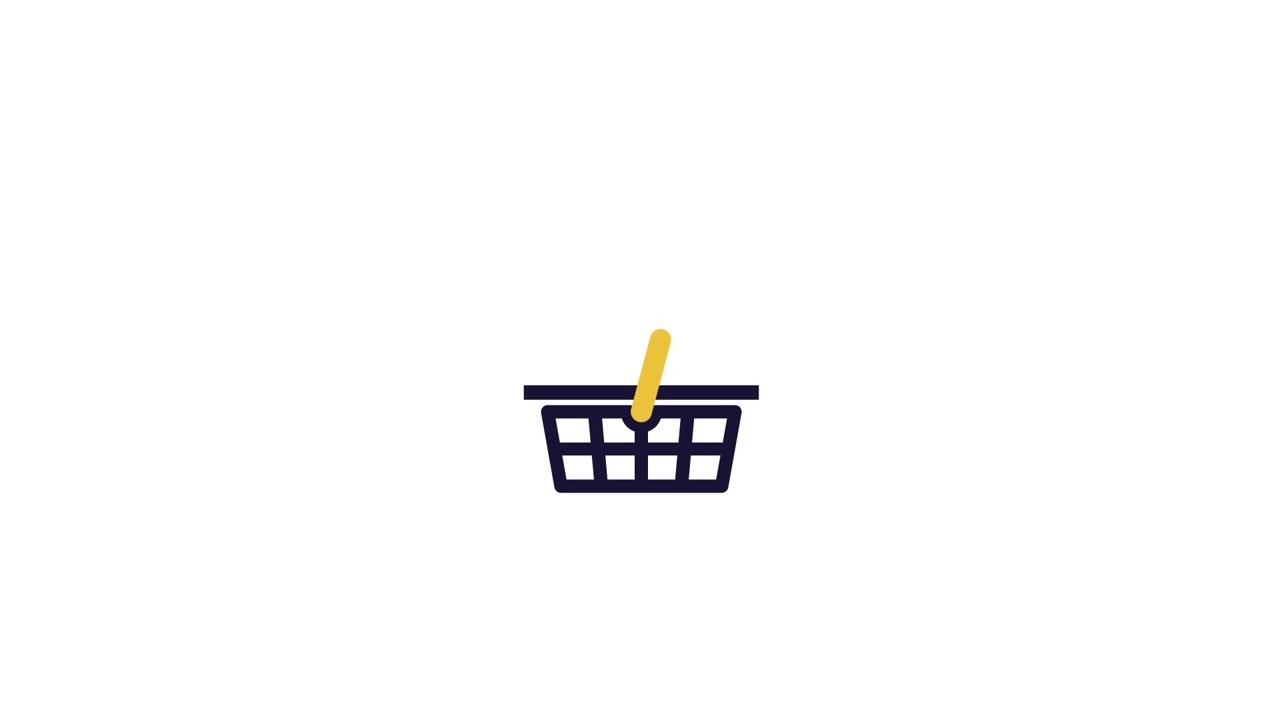Icono animado minimalista de cesta de la compra sobre fondo blanco