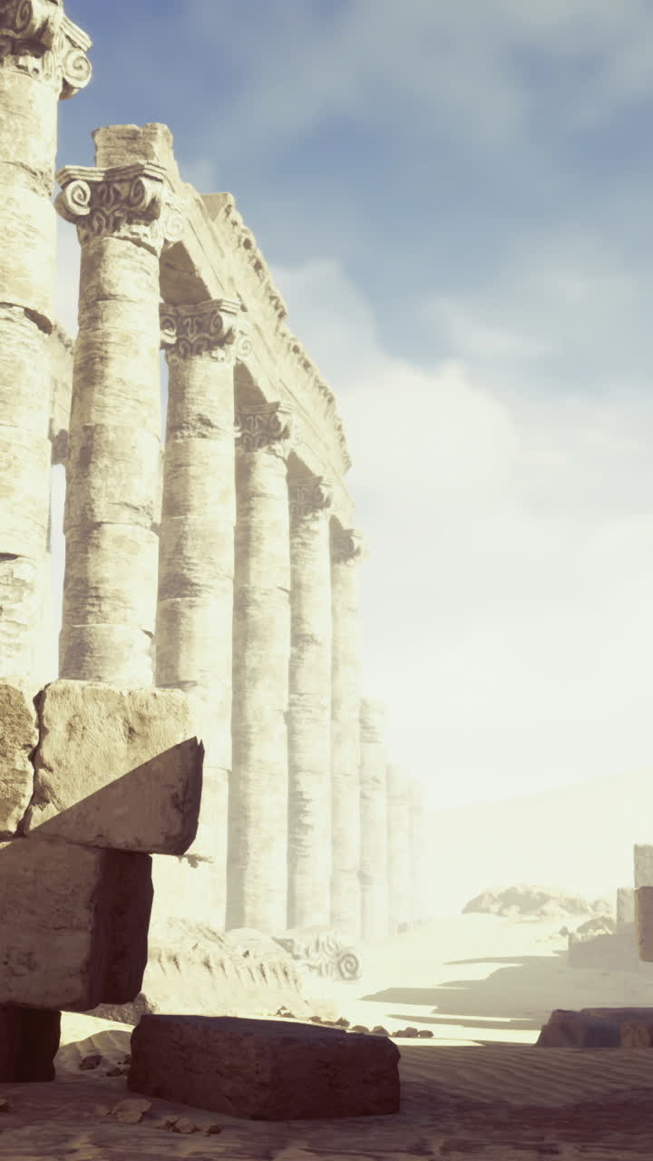 Antiche rovine con alte colonne di pietra sotto un cielo azzurro limpido