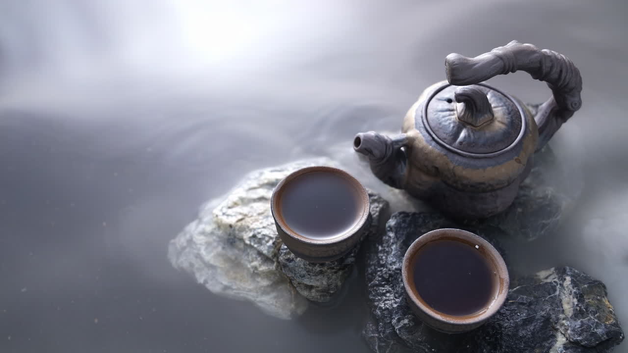 Fresh Teapot leisure traditional Chinese healthy food, Steaming Kettle: A close-up captures a tea being served, inviting warmth and relaxation.
