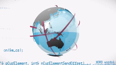 interface codes and globe with arrows around it