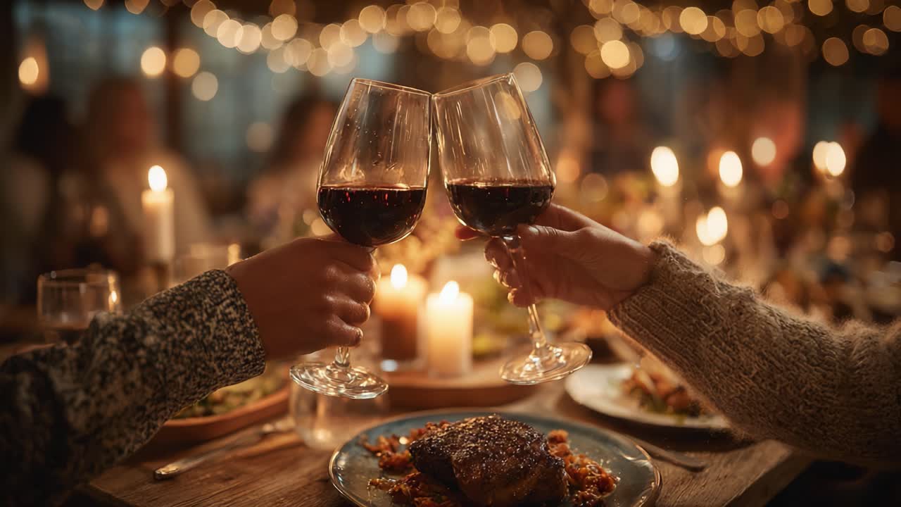 Una cena elegante con vino pregiato, deliziosa cucina e calda luce di candela, creando un'esperienza serale accogliente e memorabile per gli ospiti.