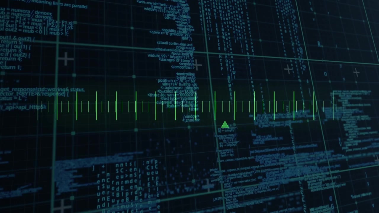 Animation of glowing data processing with markers over grid