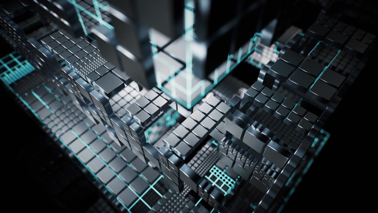 Metallic technological cube board background, 3d rendering.