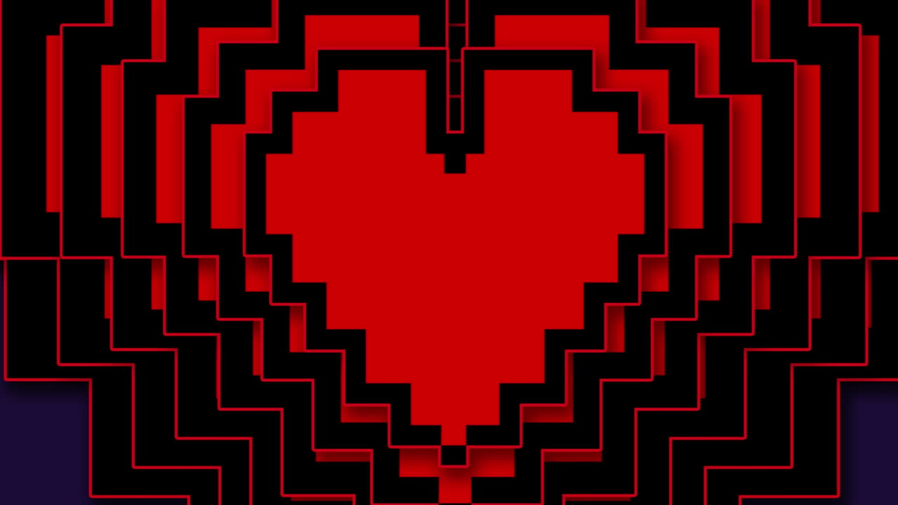 animación de corazones digitales retro sobre un fondo azul