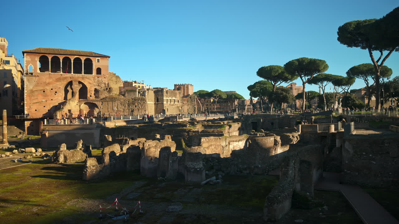 Ruins of the Roman Forum at sunset in Rome, Italy