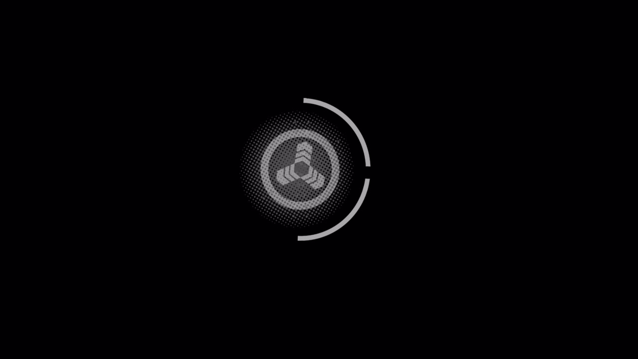 Futuristic HUD Loading Animation with Rotating Symbol on Black Background
