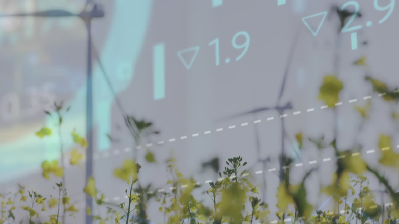 꽃 ⁇ 과 풀 ⁇ 에서 회전하는 풍차에 대한 주식 시장 데이터 처리 애니메이션