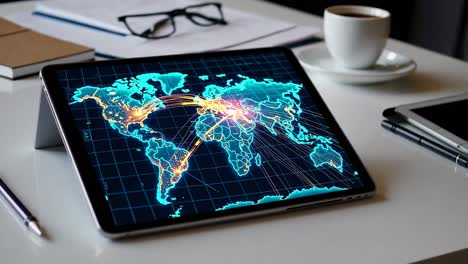 world map on tablet display