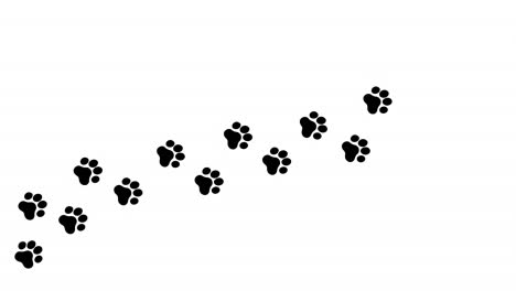 animation: a trail of black footprints on a white background, a cat walking on a path, going from left to right