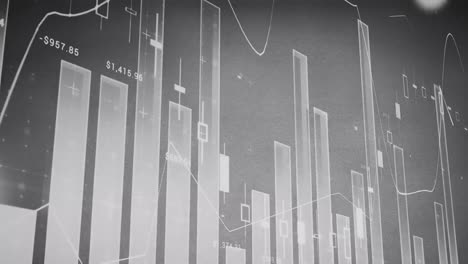 animación de estadísticas y procesamiento de datos financieros sobre un fondo gris