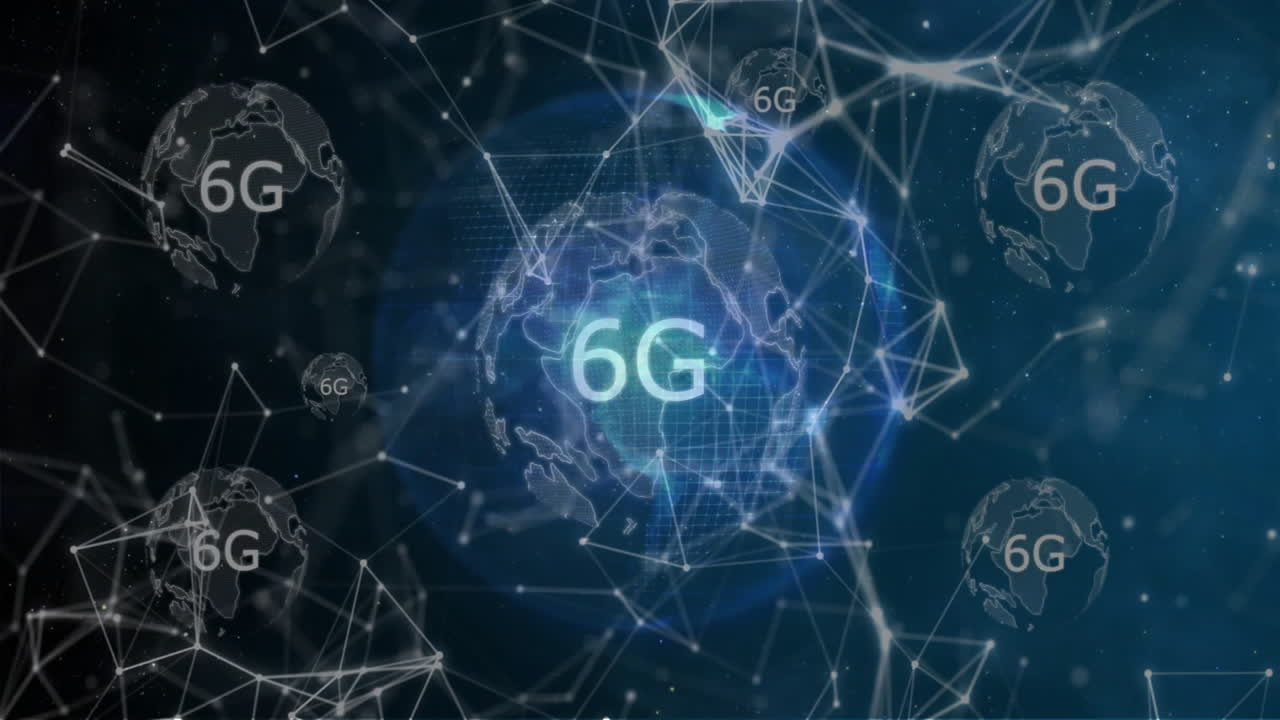6G network concept with digital globe and interconnected lines animation