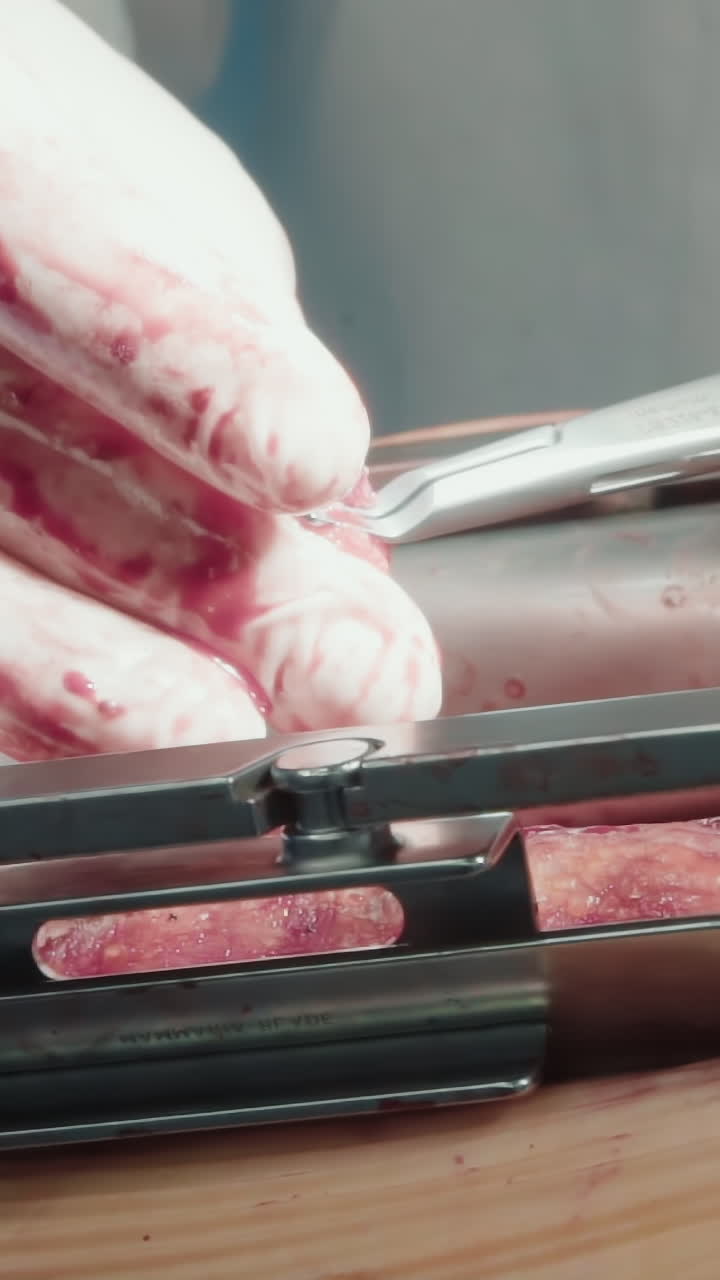 el cirujano reemplaza la arteria coronaria bloqueada en primer plano. el médico realiza una operación de derivación de la artera coronaria que trabaja para restaurar el suministro de sangre al corazón