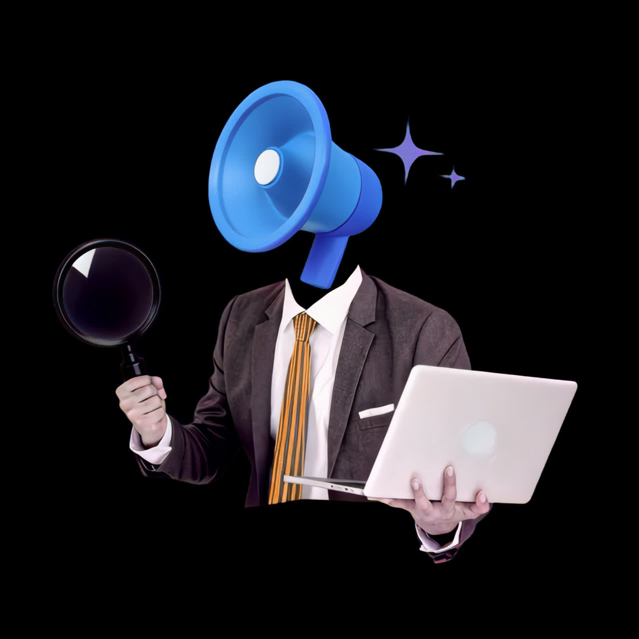 Surreal marketing investigation concept animation isolated asset, transparent 4K video, alpha