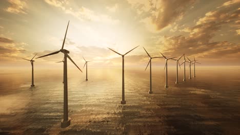 3d wind farm with green field in the background. alternative renewable energy generation. environmental conservation concept. realistic 3d animation wind turbines