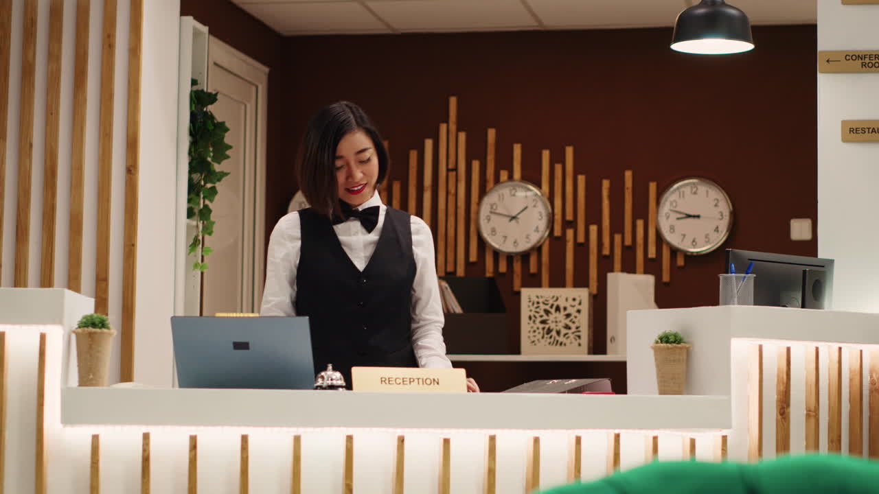 Tourist using debit card during check in