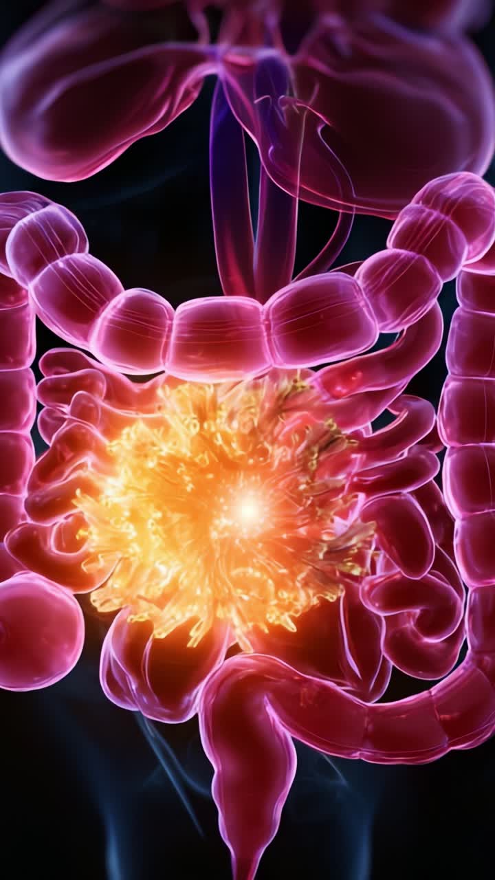 An Artistic Representation of the Intestinal System Highlights a Vibrant Energy Core, Symbolizing Vital Processes Within the Human Digestive Tract