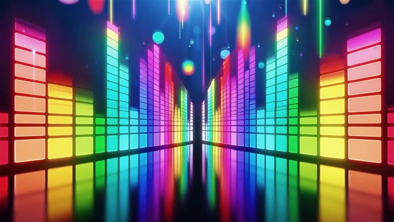 Futuristisk regnbuefarvet neon musik equalizer visualisering baggrund.
