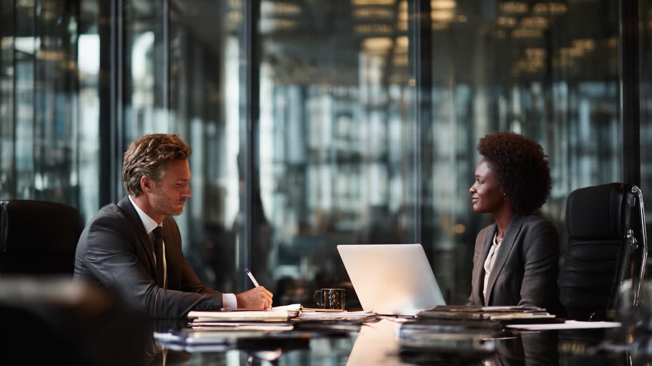 A Dynamic Business Discussion: Professionals Engaged in a Meaningful Conversation in a Modern Office Setting, Emphasizing Collaboration and Strategic Planning