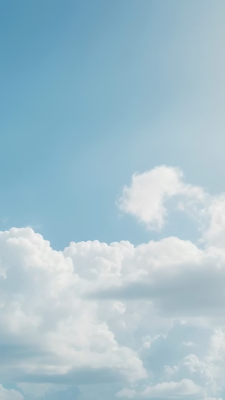 Vertical video: camera tilting upward revealing drifting cloud bank over blue sky, gentle breeze