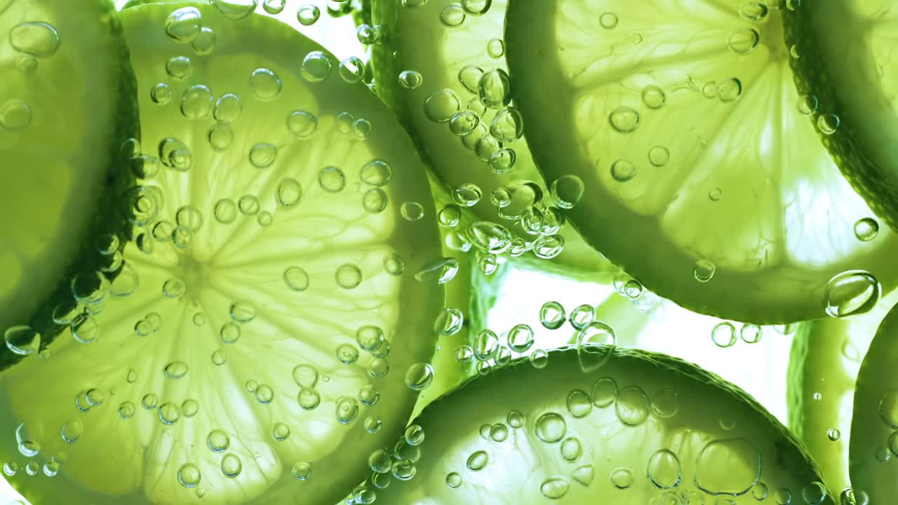 수중 깊숙이 떨어지는 라임 슬라이스, 슈퍼 슬로 모션 카메라 1000fps