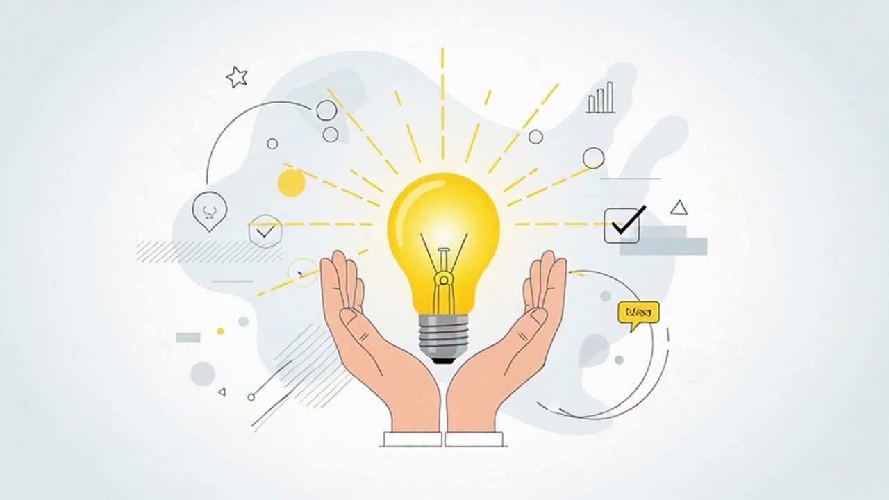 Animazione di mani che tengono in mano una lampadina luminosa che rappresenta un'idea