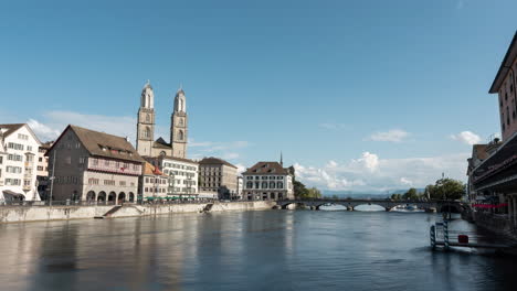 zurich, switzerland - cityscape with river and bridge