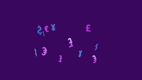 Animación-De-Símbolos-De-Moneda-Sobre-Fondo-Morado