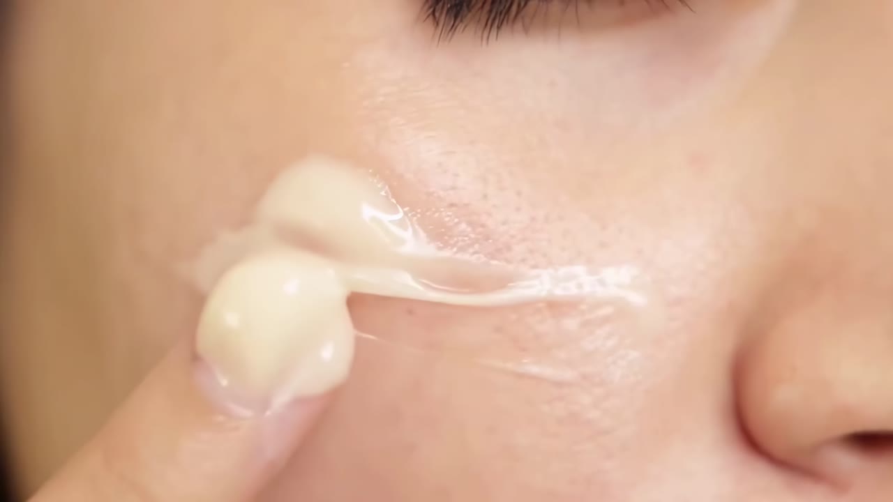 Video ravvicinato di un dito che applica crema sulla pelle, mostrando texture e dettagli.