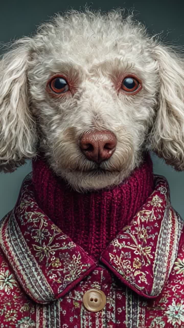 En nuttet hund i en hyggelig sweater med et kunstfærdigt mønster: Indfang charmen og varmen fra en elsket hundekammerat i to fængslende frames