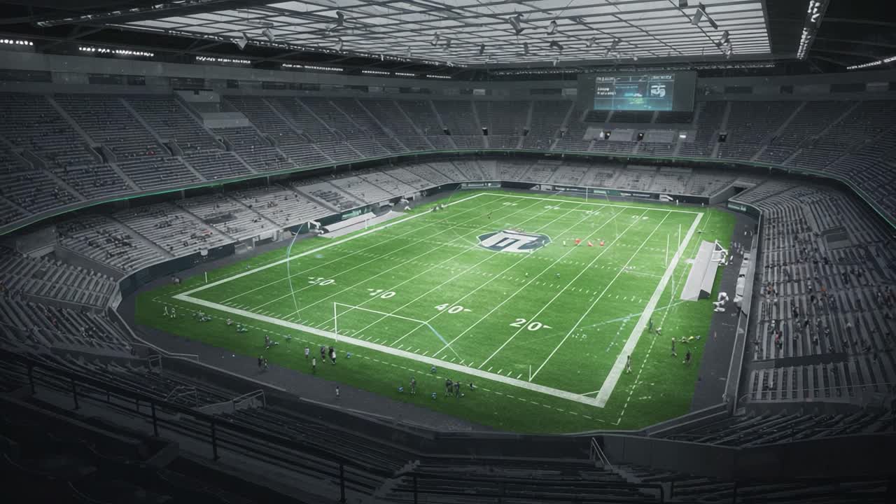 Stunning Empty Stadium Showcases Impressive Football Field with Modern Amenities and Extensive Seating for Spectators in a State-of-the-Art Sports Venue