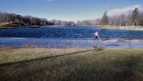 moving shots of the lac des castors on the mount-royal in autumn in montreal, quebec, canada