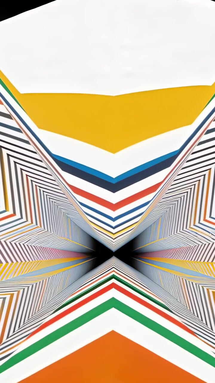 Vertical video: Cycling color driving V chevrons sliding in tunnel with striped panels to dark void