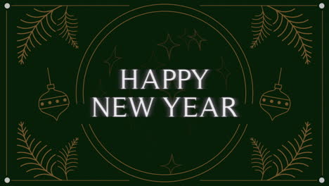 happy new year with gold winter ornament on green background