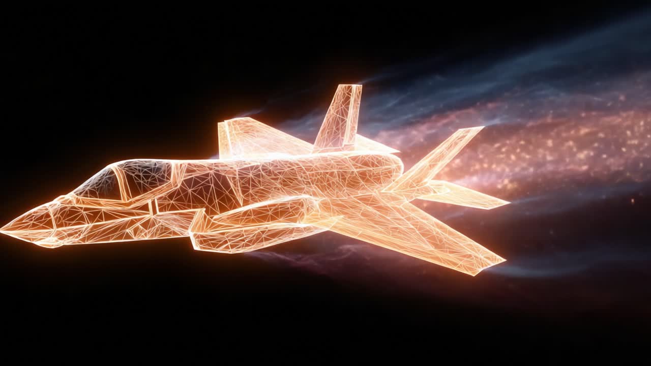 A Stunning Visual Representation of a Futuristic Fighter Jet in Motion: Vibrant Energy Trails and a Luminous Design Capturing the Essence of Aerospace Engineering