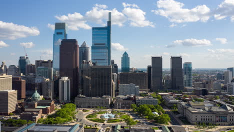 smooth hyperlapse timelapse of philadelphia city skyline featuring comcast and city hall