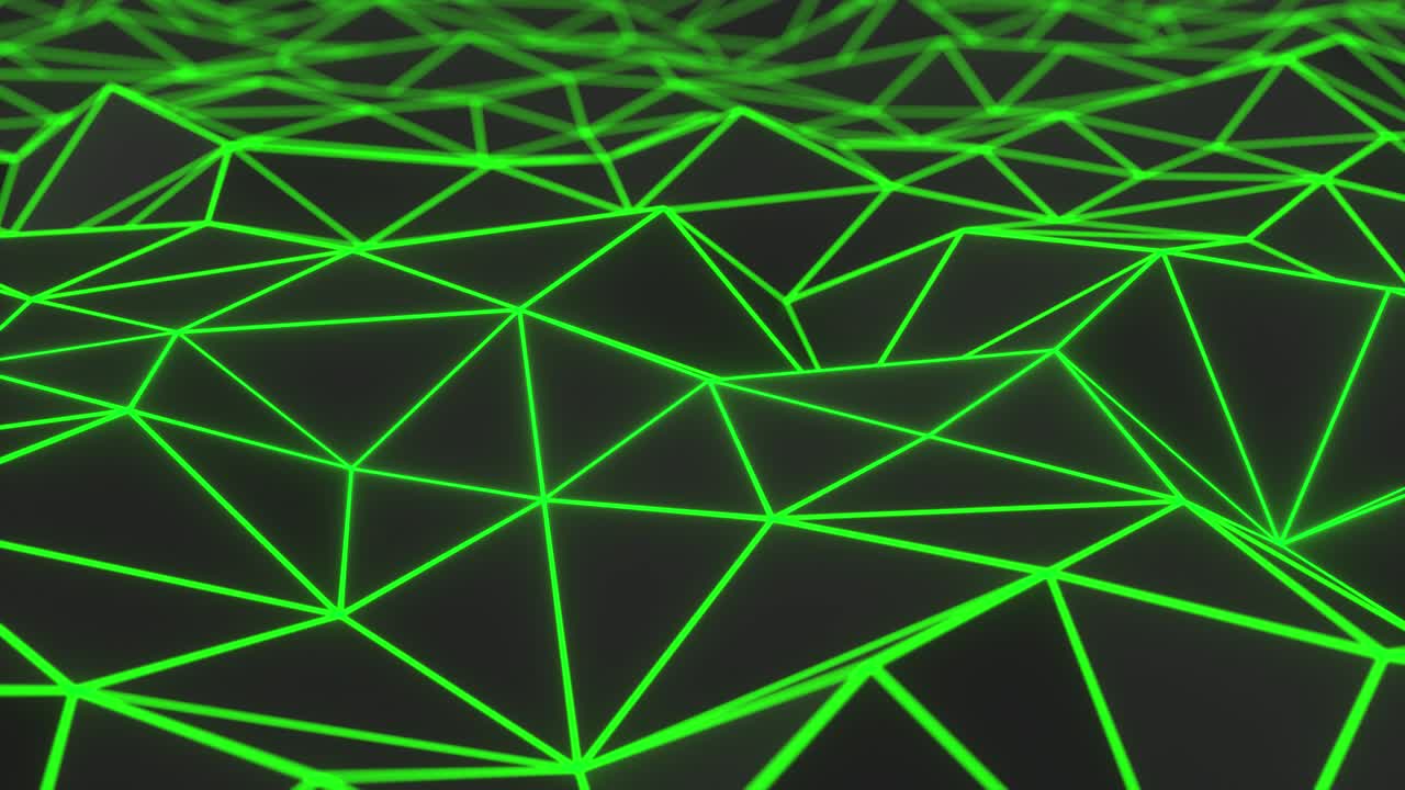 Dark low poly displaced surface with green glowing lines
