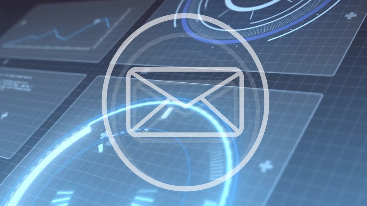 animación del procesamiento de datos en pantallas con fondo azul