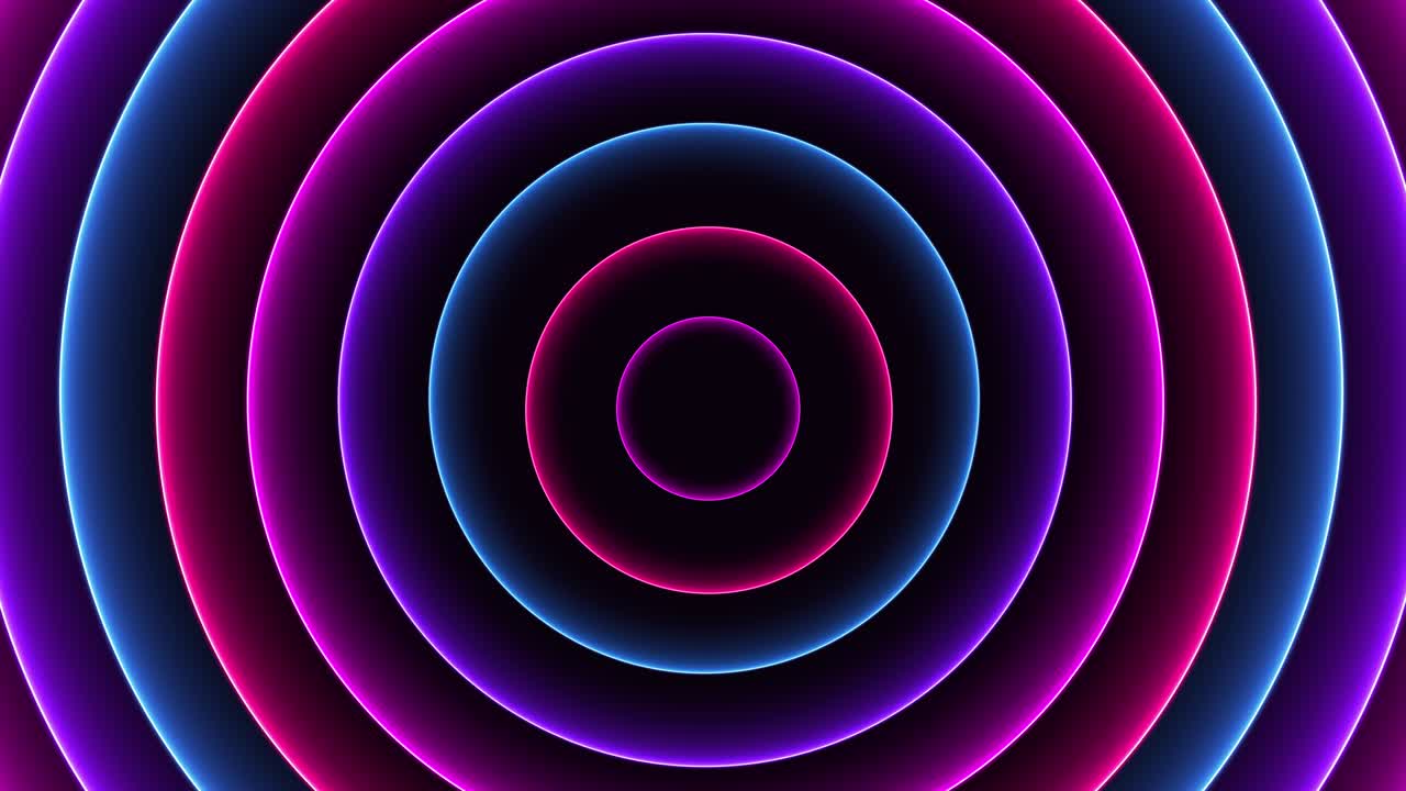 Abstract template with animation of glowing neon circular waves