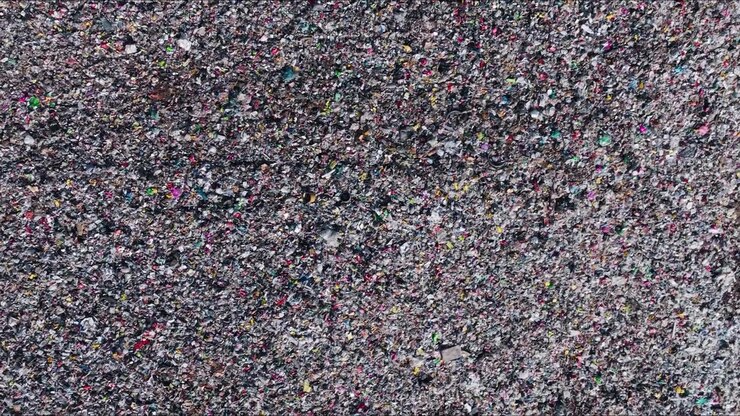 Vista aerea della superficie di una discarica che evidenzia le sfide del consumo e del Net Zero