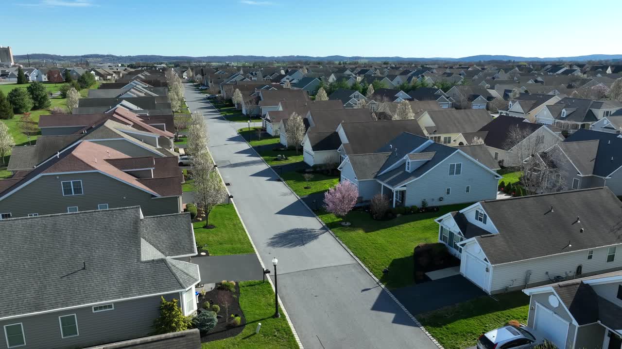 Aerial establishment shot of a residential area in the USA