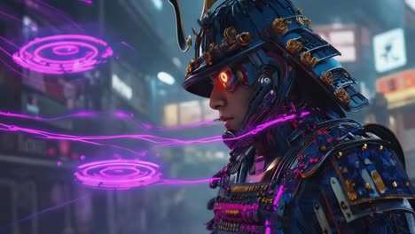 cyberpunk samurai warrior in a neon city