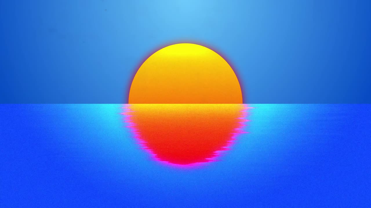 animación de interferencia y sol sobre el agua sobre fondo azul
