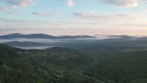 climate change, drone view of wide green area, turkey mountain range, aerial, mountain village, foggy view of wide forest from high