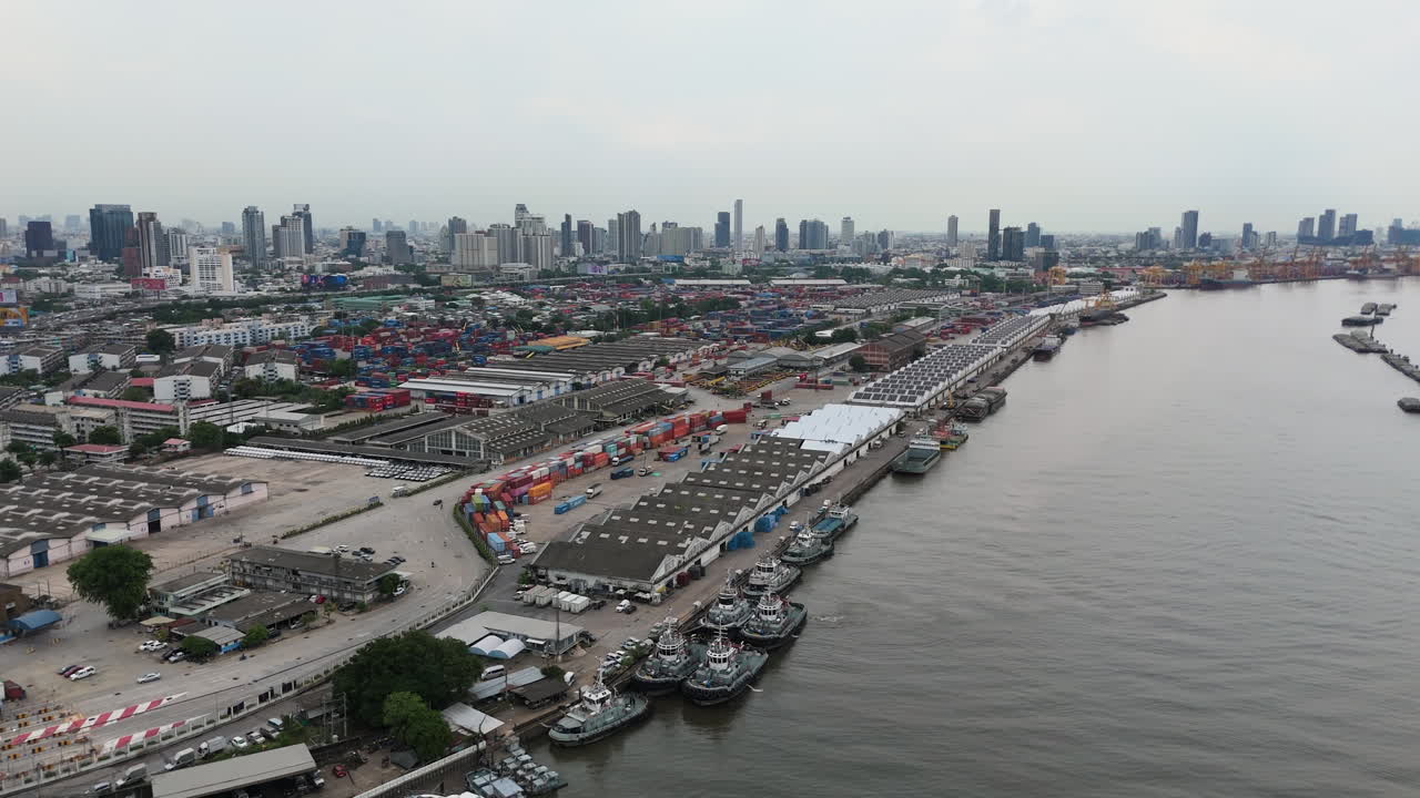 Drone Shot Of Bangkok Port And Cityscape In Thailand