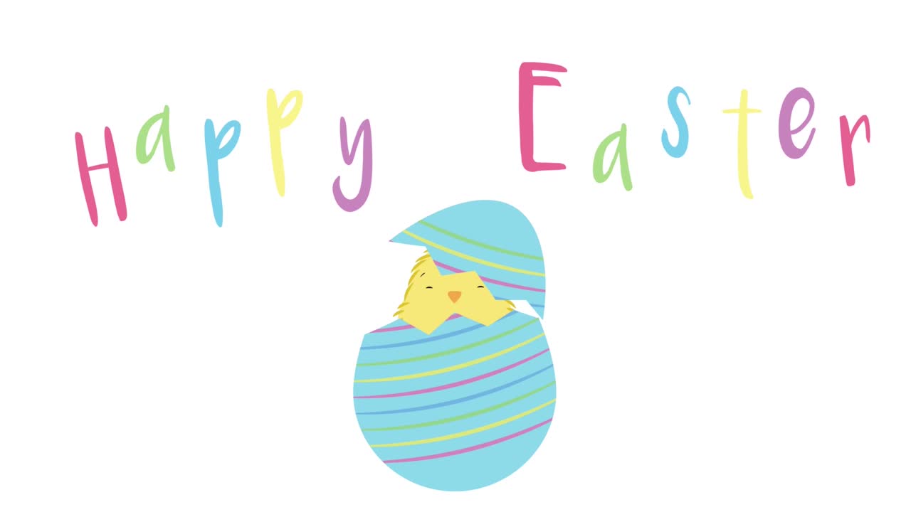 Cute small chick came out of the colorful Easter egg animation