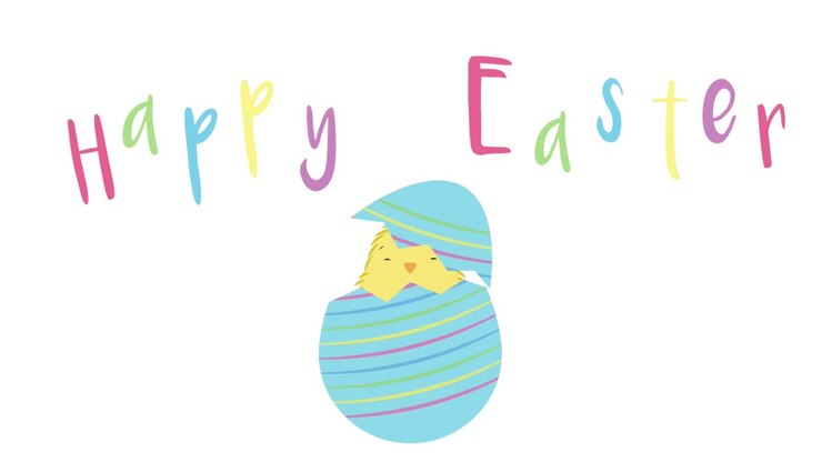 Cute small chick came out of the colorful Easter egg animation
