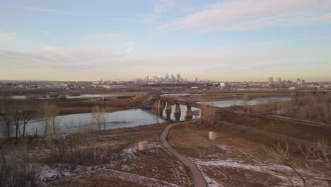 drone flight of downtown calgary in the day