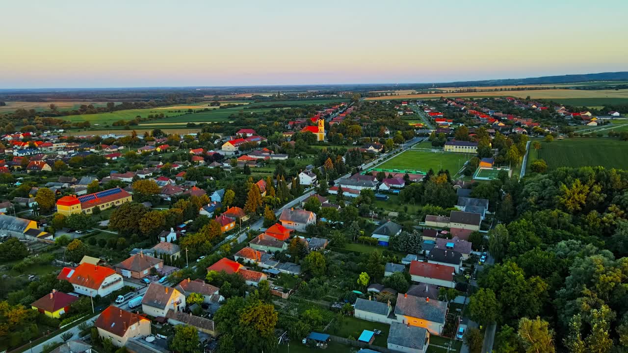 Aerial 4k Drone footage of Balatonm&aacute;riaf&uuml;rdő a village located on the southern shore of Lake Balaton in Somogy country, Hungary