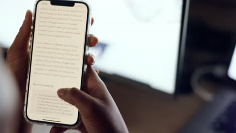 smartphone, person reading contract